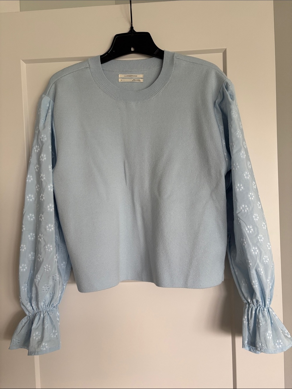 Anthropologie Pale Blue Crew Neck Knit Sweater